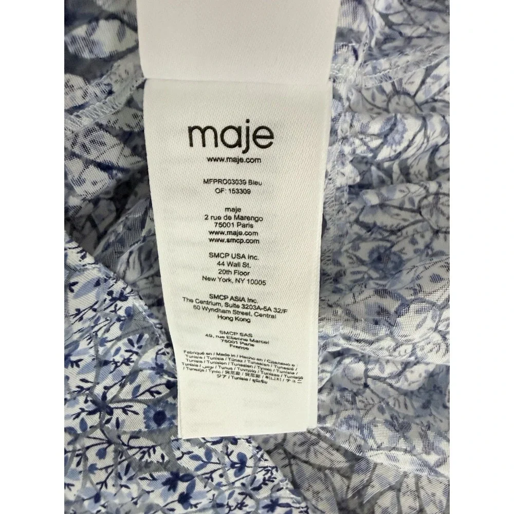 Maje $415 Blue Belted Baby Doll Dress Sheer Floral Slip Set Size 34 (US XS) EUC